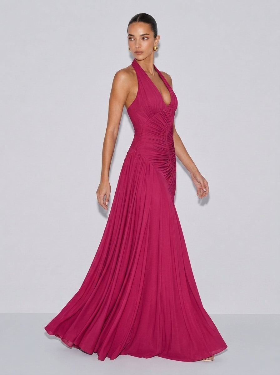 Zephrina Solenne ruched halter maxi dress in white