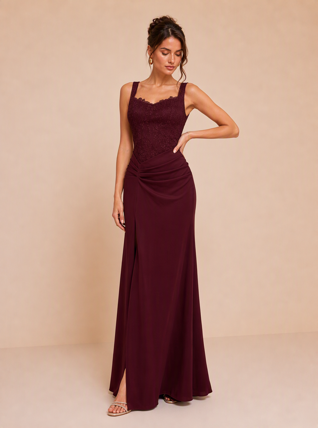 Zephrina Katriel lace trim slit maxi dress