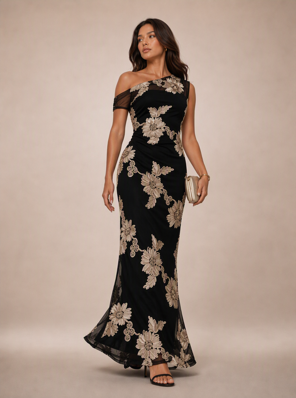 Zephrina Belviane one-shoulder embroidered maxi dress