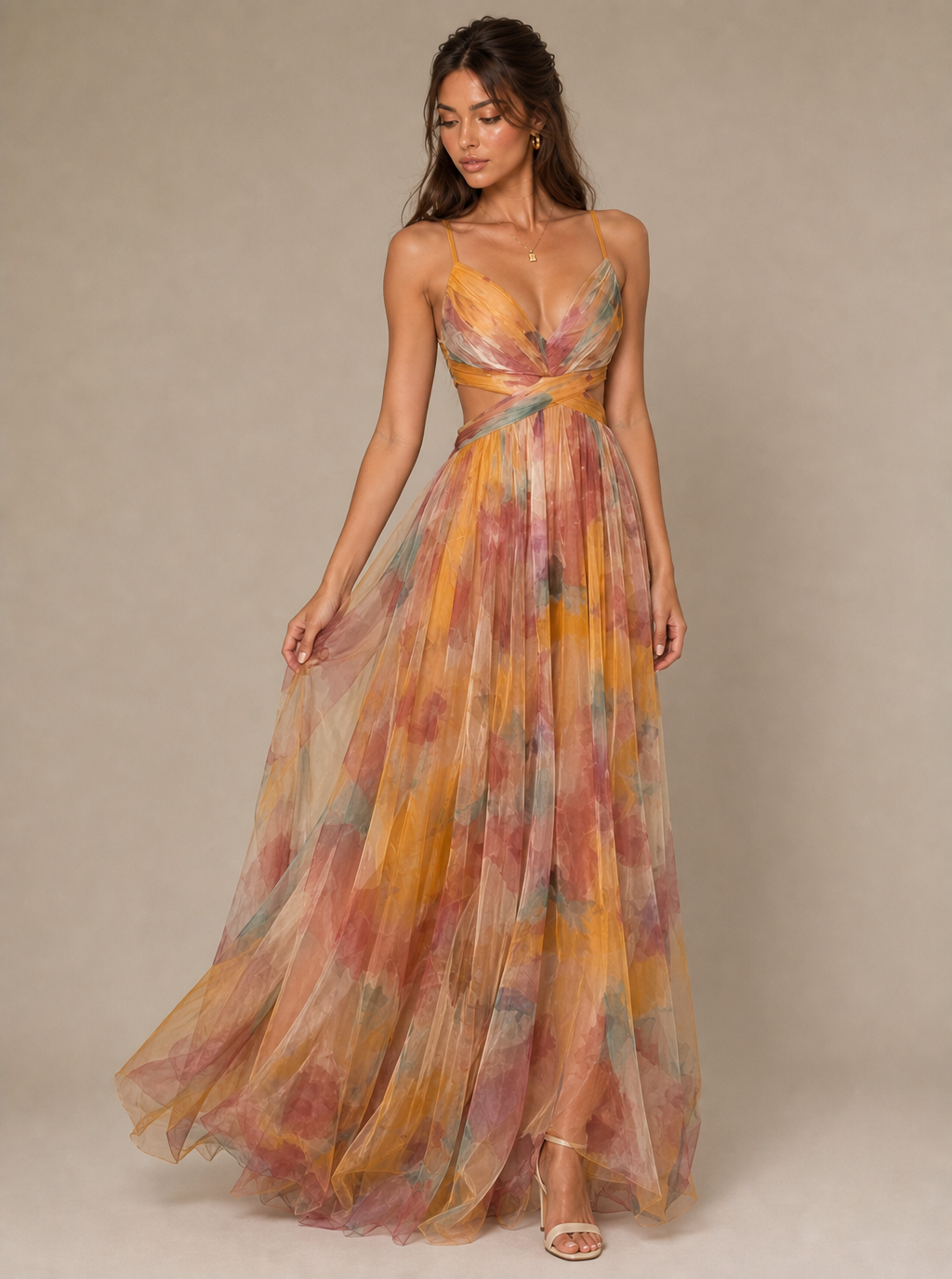 Zephrina Halina watercolor chiffon maxi dress