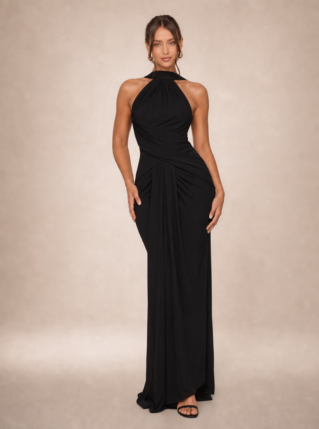 Zephrina Hermine open-back halter slit maxi dress in black