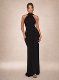 Zephrina Hermine open-back halter slit maxi dress in black