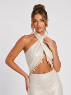 Zephrina Renata metallic linen-look set in apricot