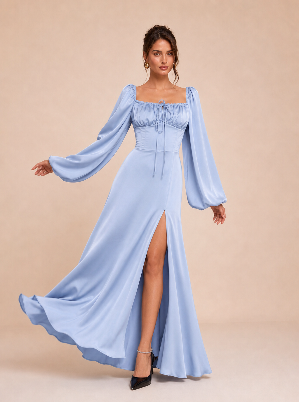 Zephrina Ginevra satin puff sleeve maxi dress