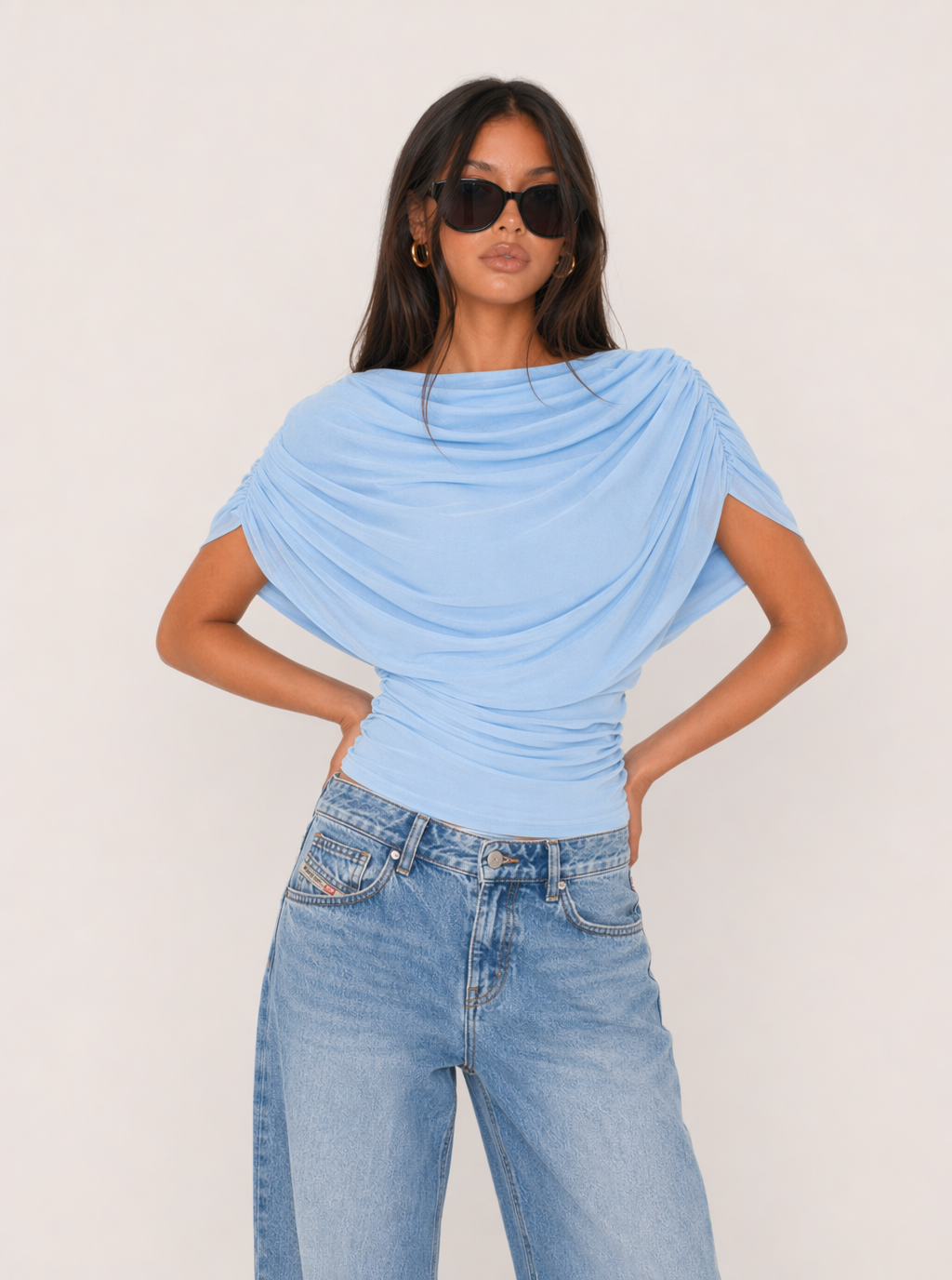 Reese Drapierter Mesh-Top