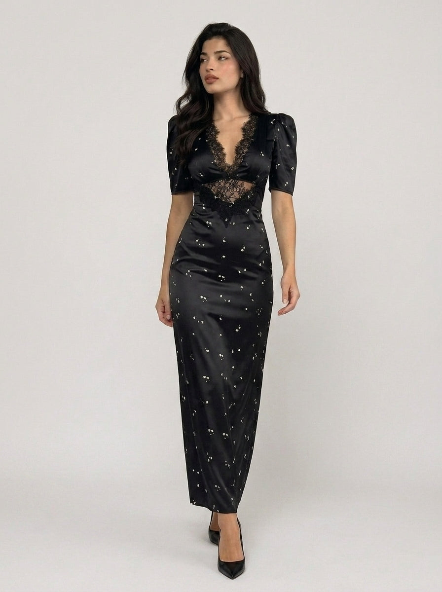 Zephrina Anouk lace plunge maxi dress in black