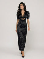 Zephrina Anouk lace plunge maxi dress in black