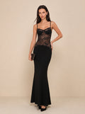 Zephrina black lace bodice maxi dress with slim straps