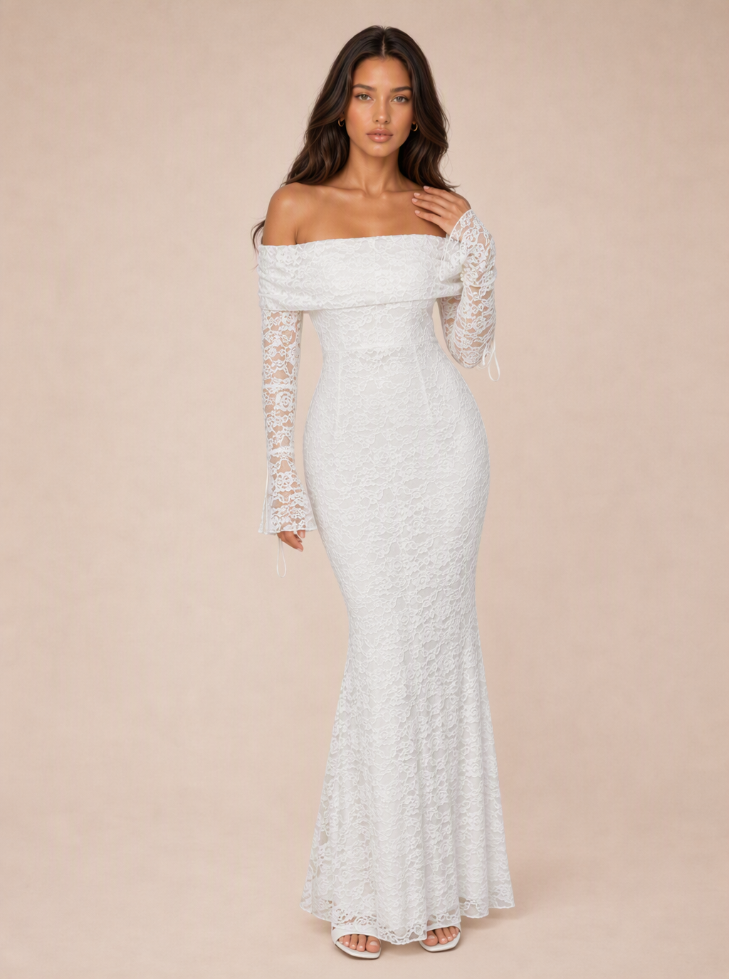 Zephrina Cyrille off-shoulder lace mermaid gown in white