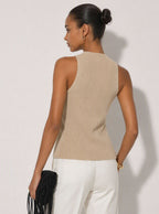 Zephrina Ondine cross halter knit top in khaki