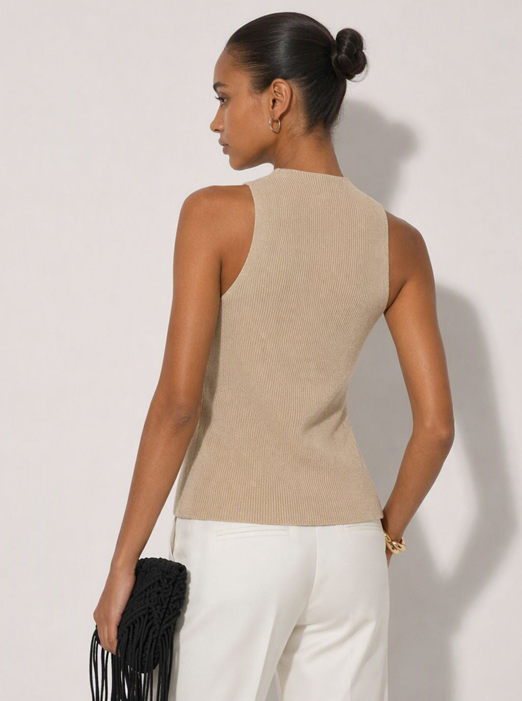Zephrina Ondine cross halter knit top in khaki