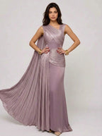 Zephrina Serenelle pleated satin maxi dress in dusty purple