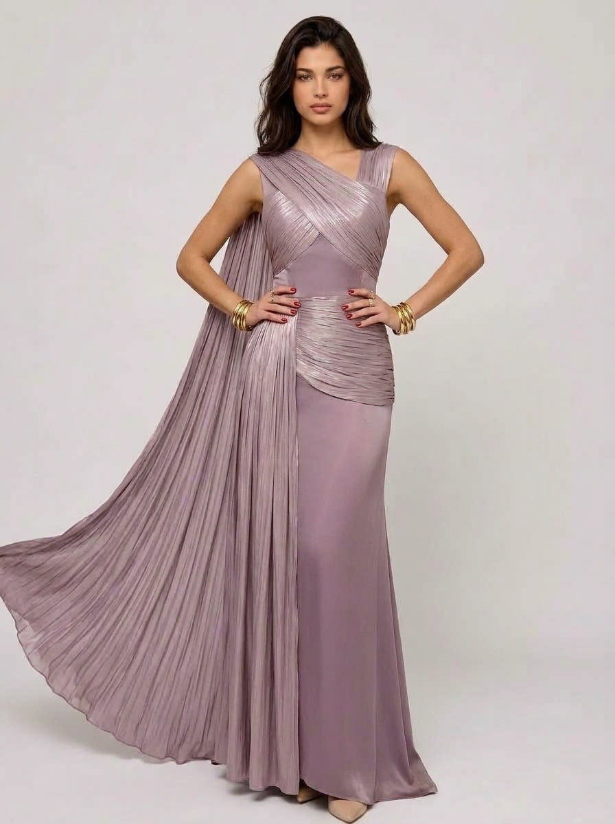 Zephrina Serenelle pleated satin maxi dress in dusty purple