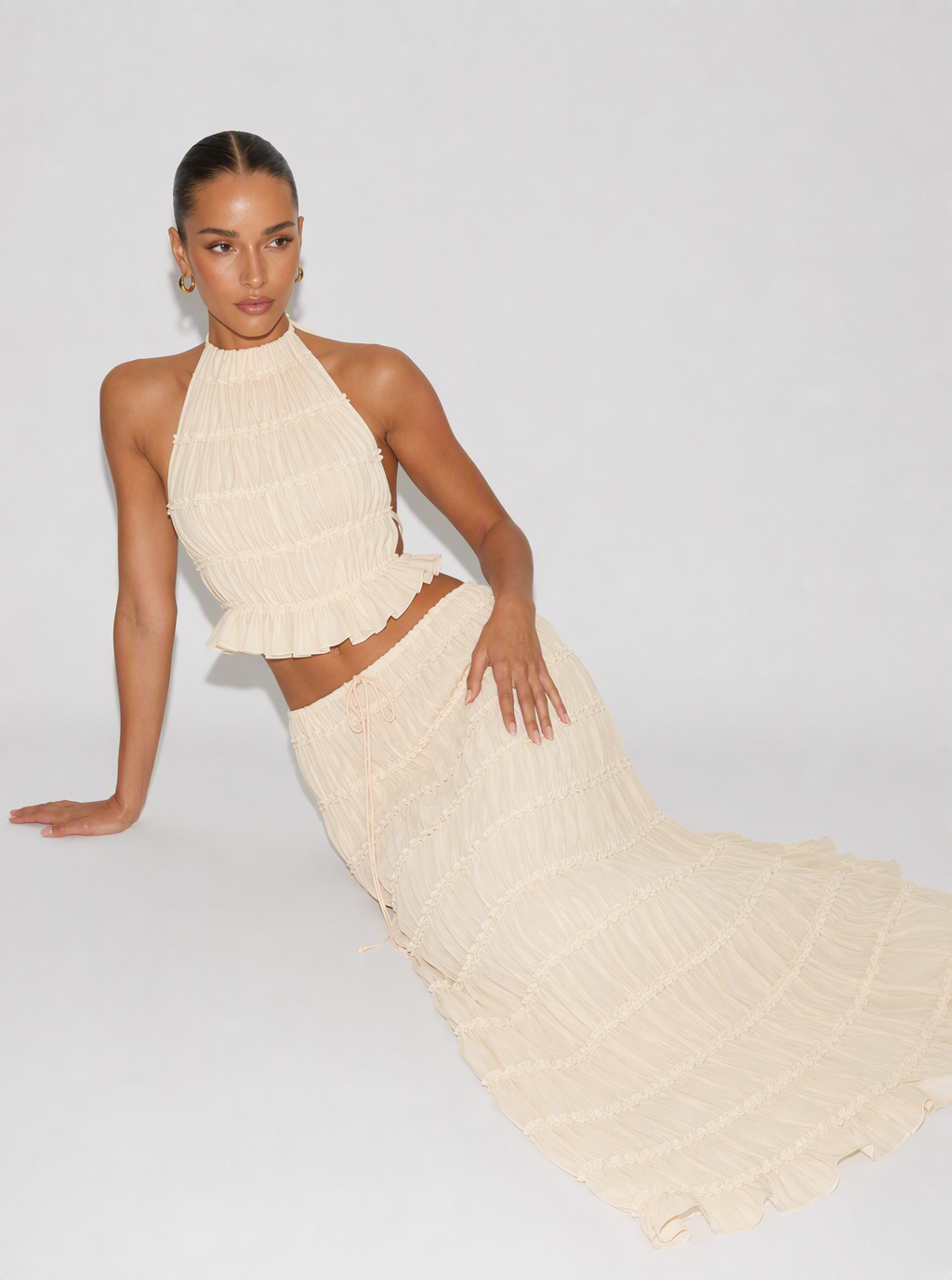 Zephrina Oriana pleated knit set in apricot