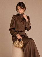 Zephrina Sable draped satin midi dress
