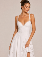 Zephrina Isadora eyelet lace-trim midi dress in white