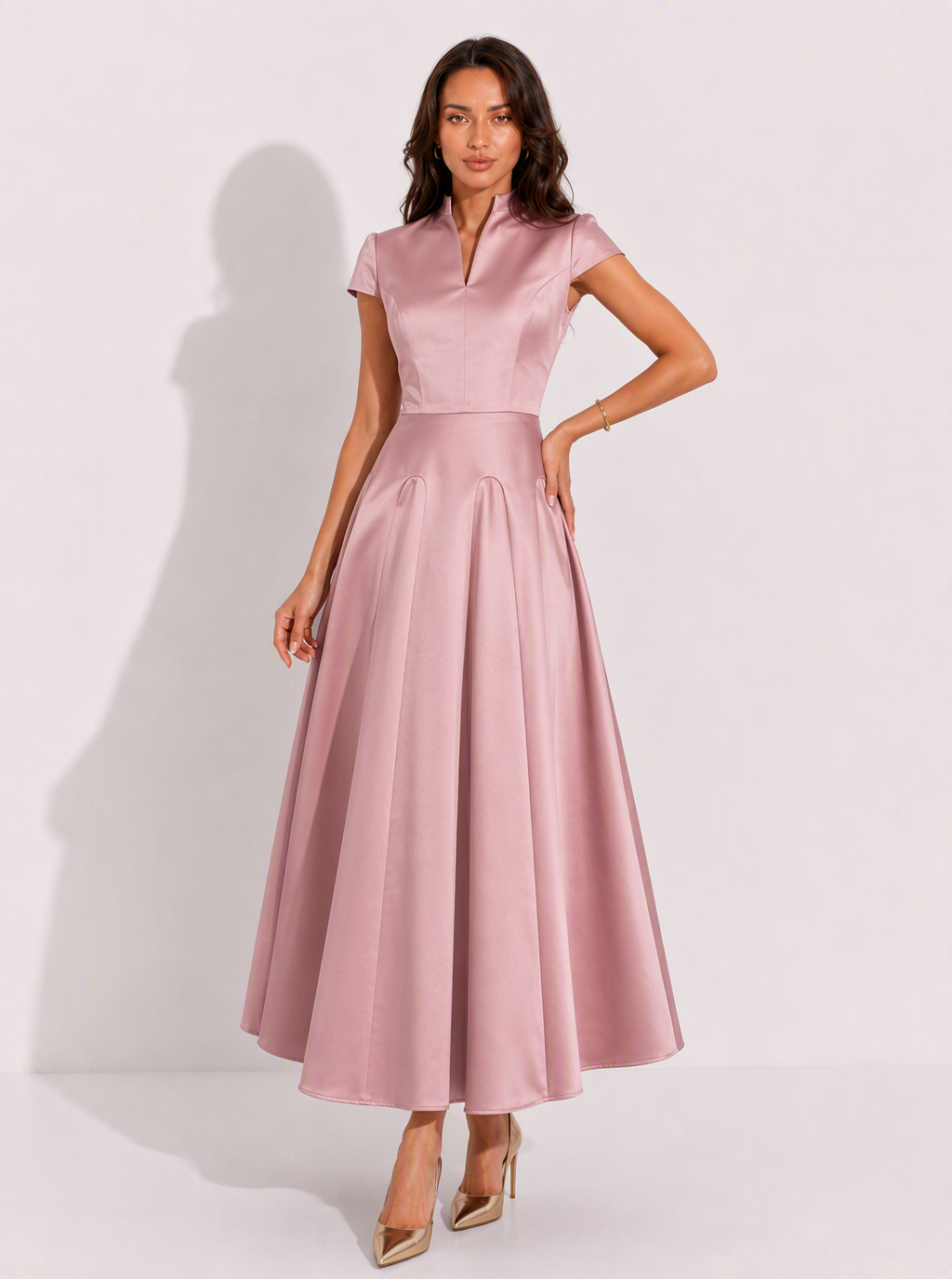 Zephrina Mariposa collared satin midi dress in black