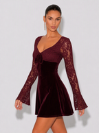 Zephrina Eirlys velvet lace mini dress in burgundy