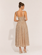 Roma Pailletten-Midikleid in Champagner