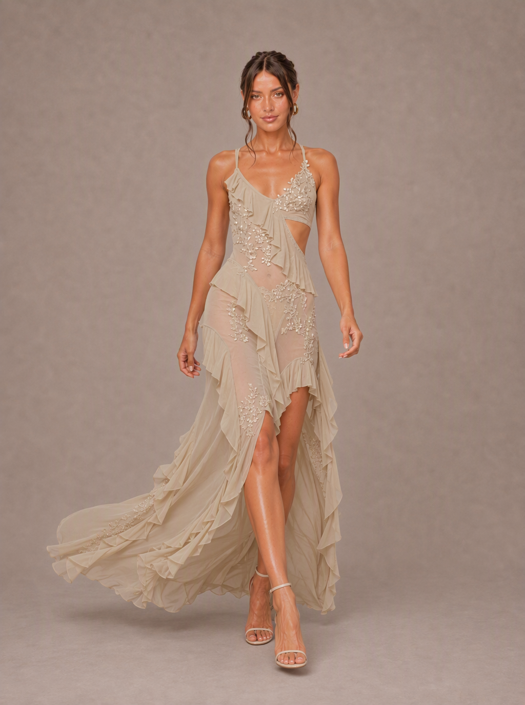 Zephrina Ophelia lace appliqu¨¦ high-low maxi dress in cream