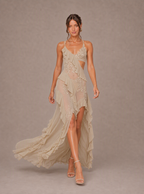 Zephrina Ophelia lace appliqu¨¦ high-low maxi dress in cream