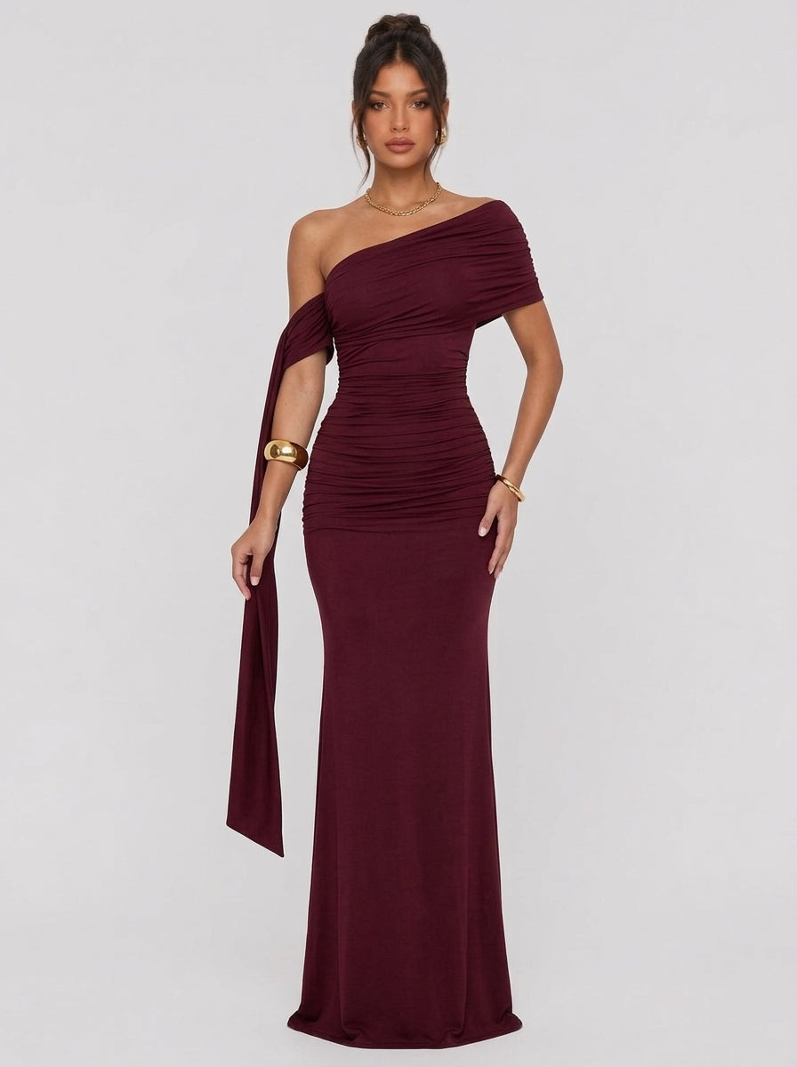 Zephrina Ghalia draped knit maxi dress in burgundy