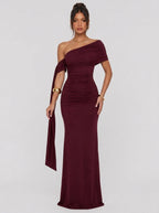 Zephrina Ghalia draped knit maxi dress in burgundy