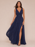 Zephrina Emiliana v-neck pleated maxi dress in navy