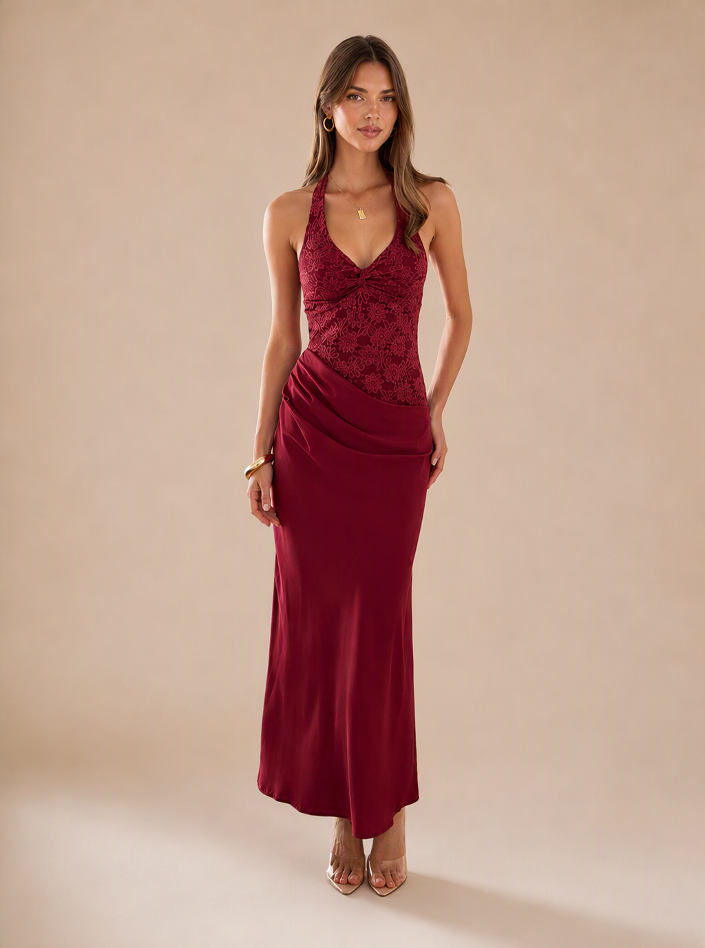 Zephrina Evadne lace satin midi dress