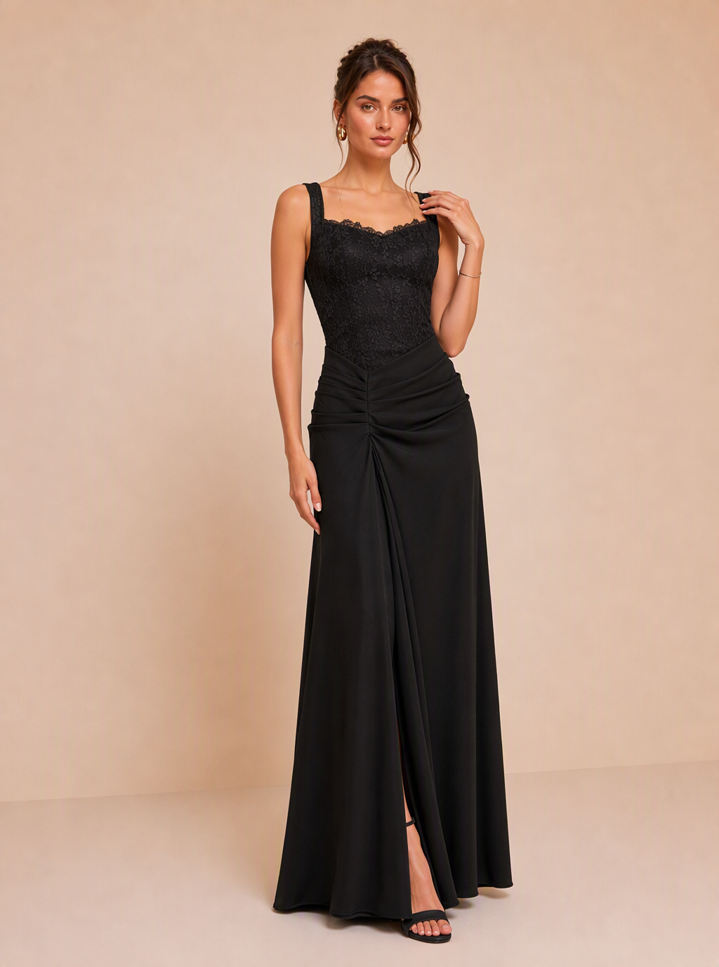 Zephrina Katriel lace trim slit maxi dress