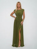 Sleeveless Convertible Cowl Neck Ruched Waist Slim Fit Maxi Dress
