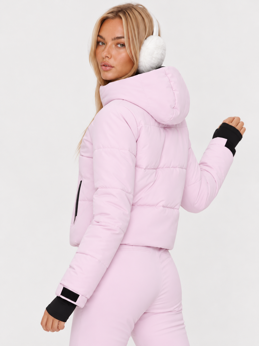 Zephrina Mirren quilted ski jacket in strawberry pink with black zip details