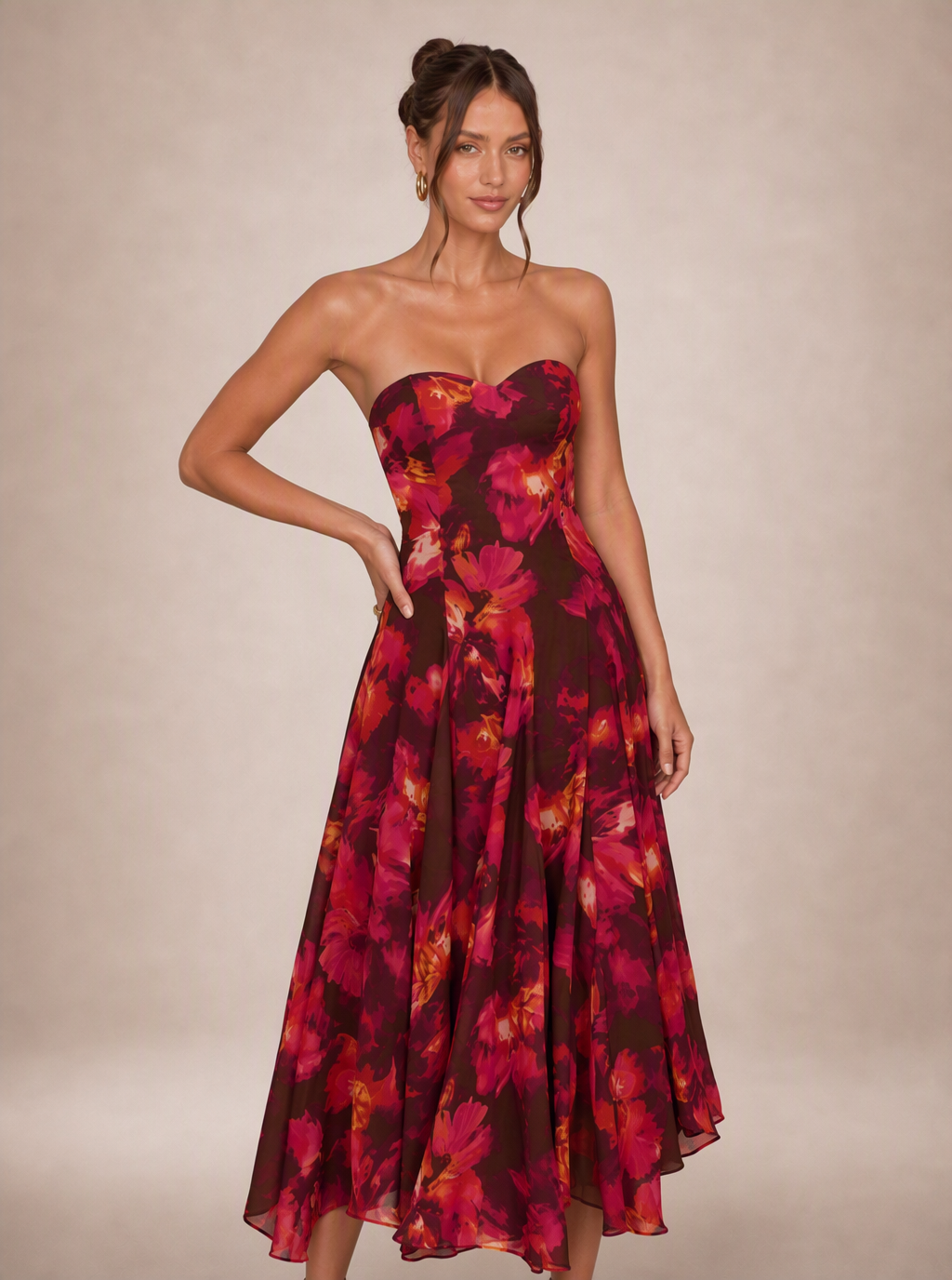 Zephrina Helvianne strapless floral midi dress