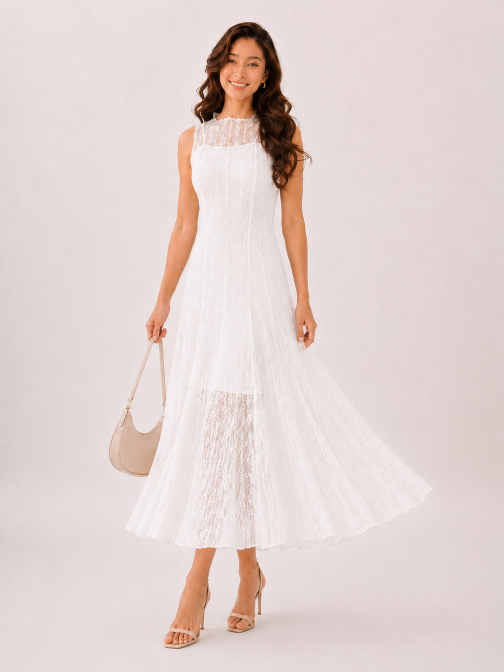 Eleanor weißes Spitzen-Midikleid