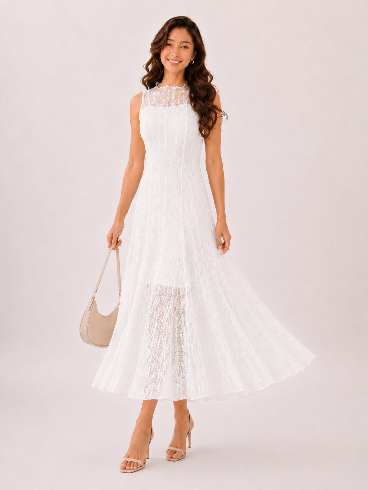 Eleanor weißes Spitzen-Midikleid