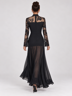 Zephrina Iseult lace-bodice sheer-overlay maxi dress in black
