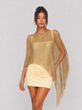 Zephrina Solenne metallic fringe shawl in champagne gold