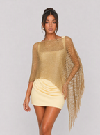 Zephrina Solenne metallic fringe shawl in champagne gold