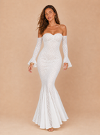 Zephrina Camille off-shoulder lace mermaid maxi dress in white