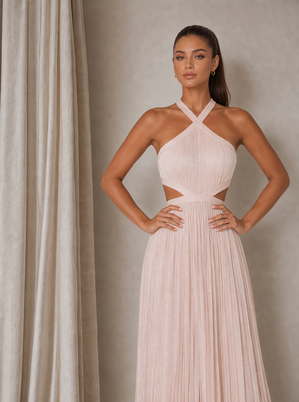 Zephrina Celandine cutout pleated maxi dress in pink