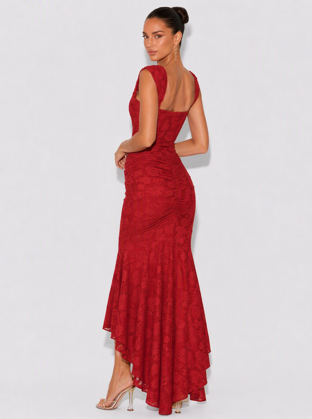 Zephrina Cassia floral texture maxi dress in red