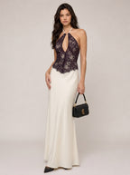Zephrina Nicolette lace halter satin skirt maxi dress in black