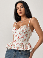 Zephrina floral peplum underwear in white with red floral print