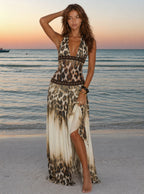 Zephrina Katerina embellished leopard maxi dress in brown