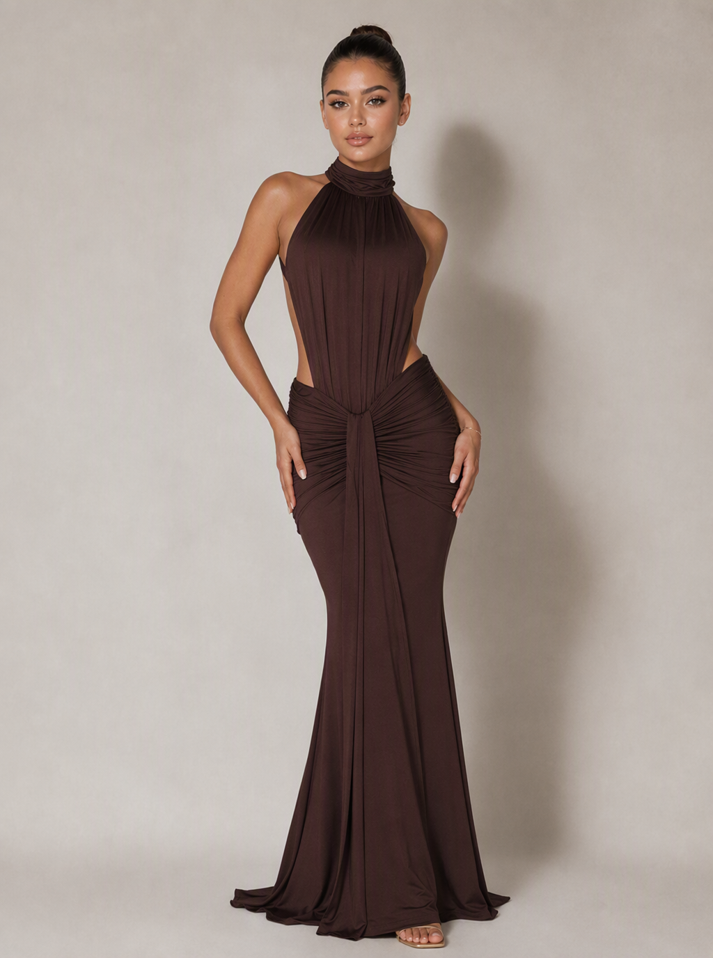 Zephrina Briony halter cutout maxi dress in black