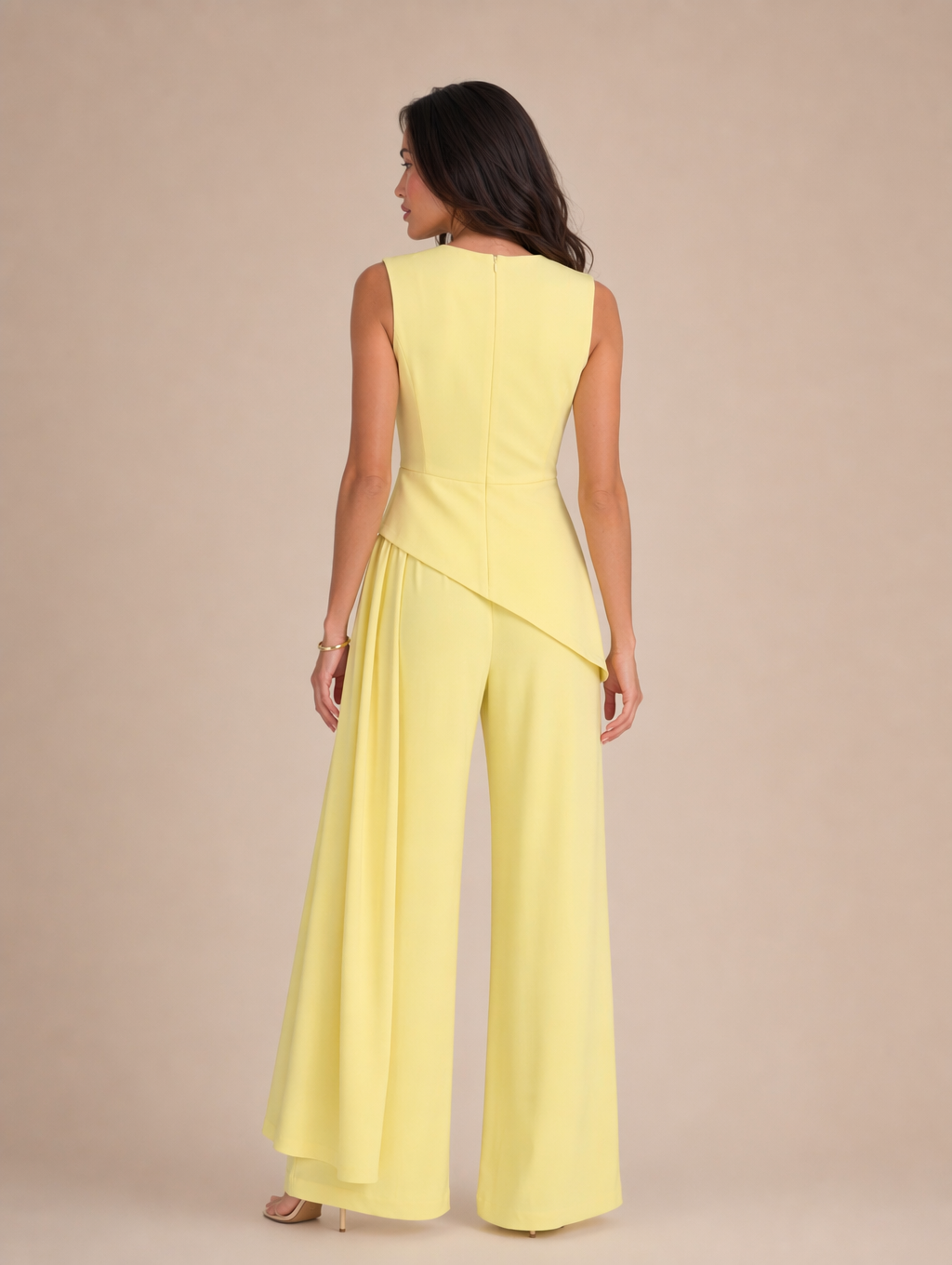 Sleeveless Asymmetrical Peplum Top & Wide Leg Pants Two Piece Set
