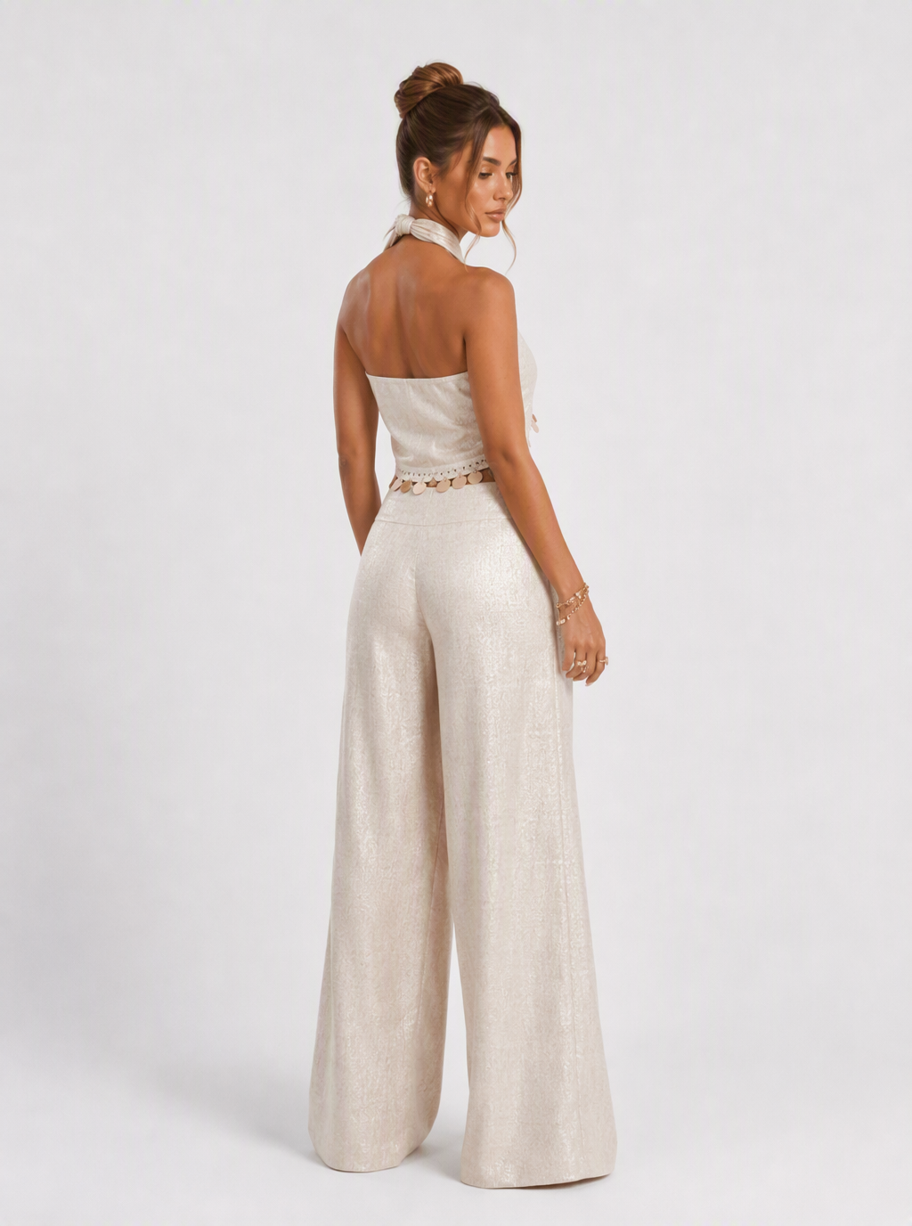 Zephrina Renata metallic linen-look set in apricot