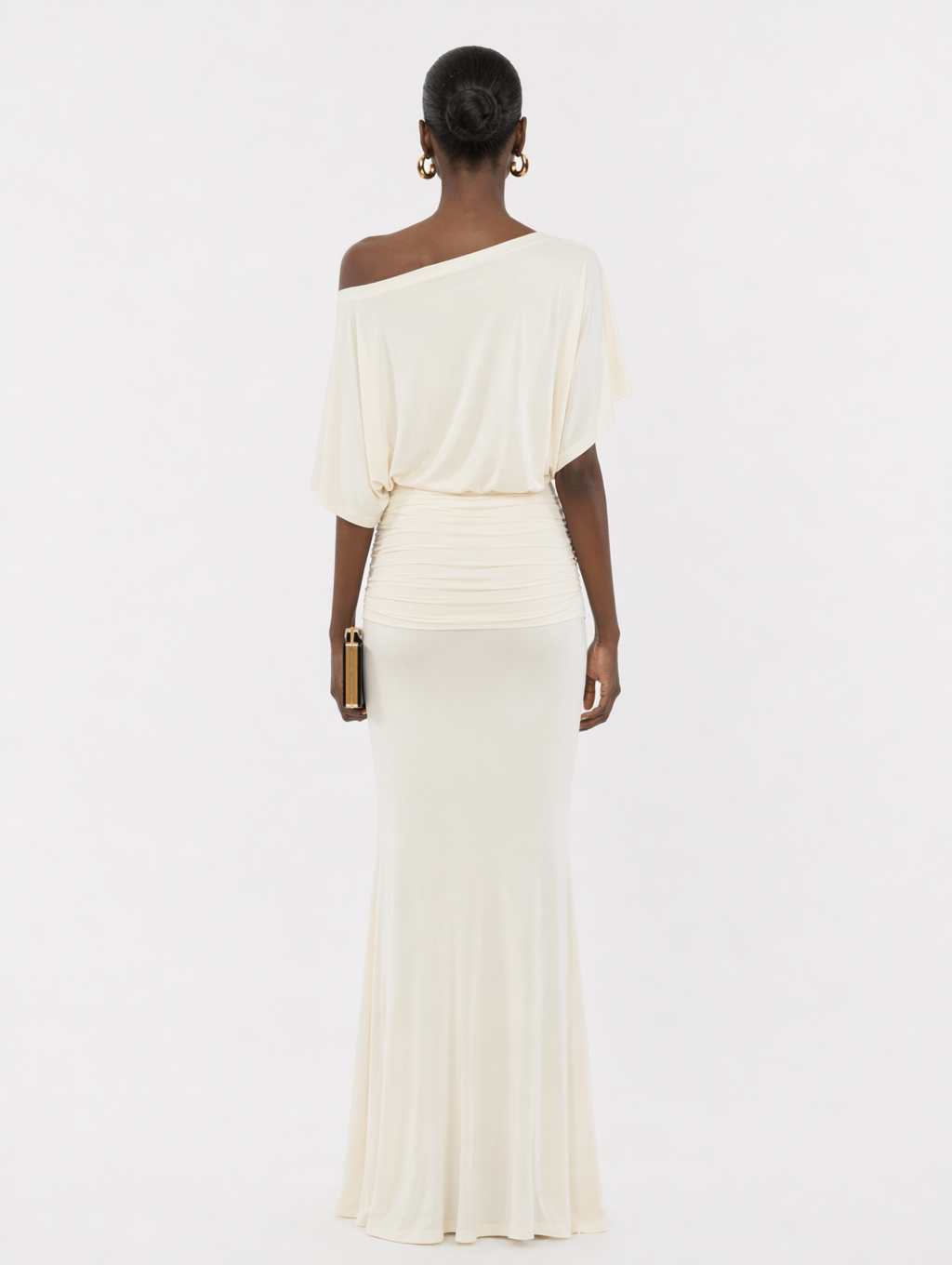 Off-the-shoulder Pleated Maxi Dress