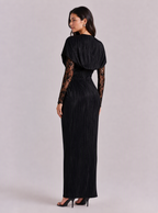 Zephrina Cecile velvet lace-sleeve wrap maxi dress in black
