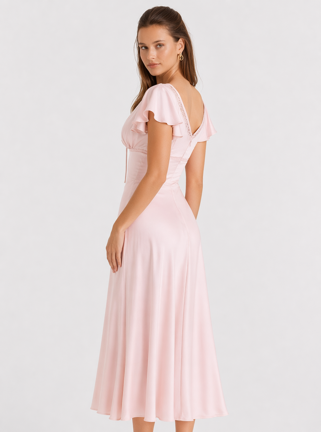 Zephrina Lucienne bow lace-trim midi dress in pink